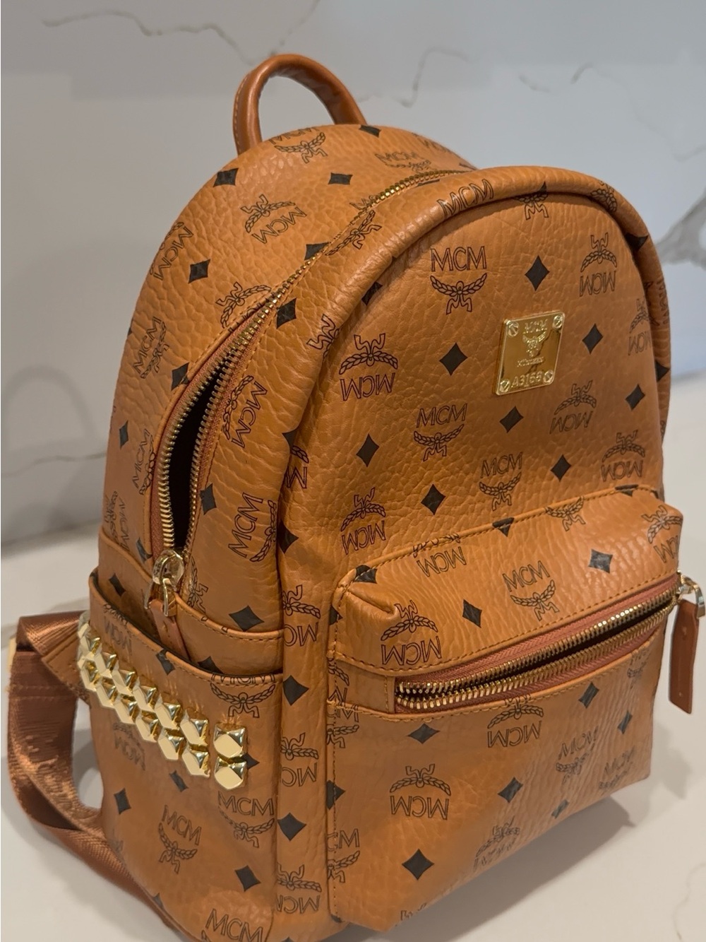MCM Stark Side Studs Backpack In Visetos small